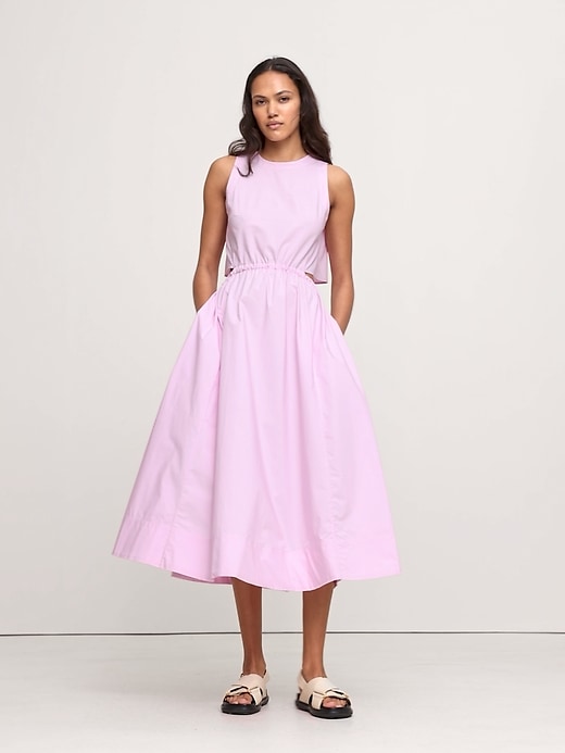 Cotton Poplin Cut-Out Midi Dress