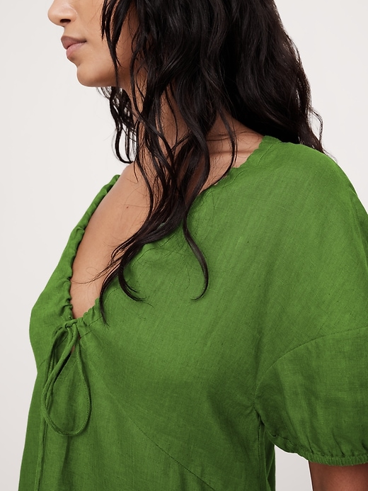 Linen Tie-Front Mini Dress