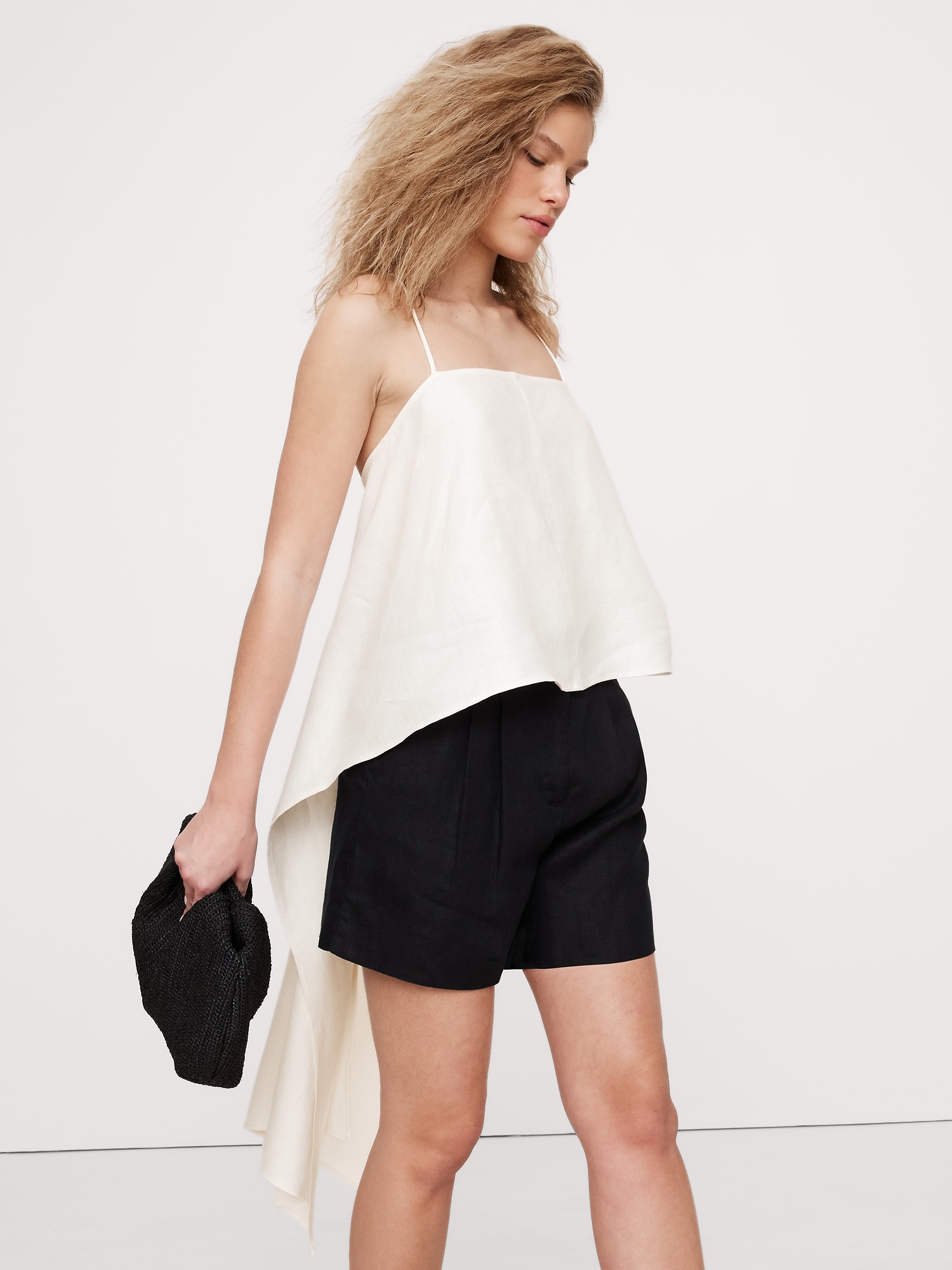 Linen High-Low Open-Back Tank