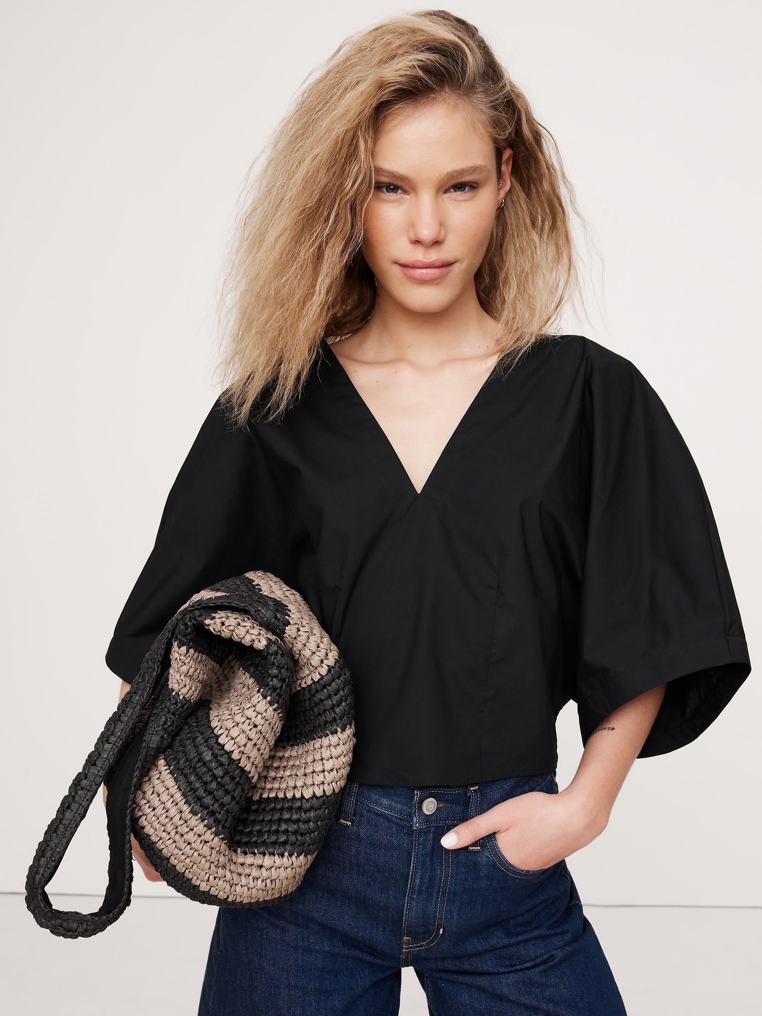 Oversized Cotton Poplin Cropped Top
