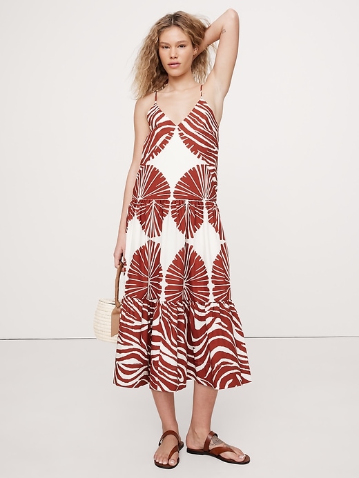 Cotton Poplin Tiered Midi Dress | Banana Republic