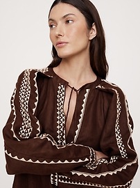 Embroidered Linen Peasant Dress