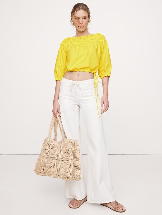 Cotton Poplin Ruched Bubble-Hem Top