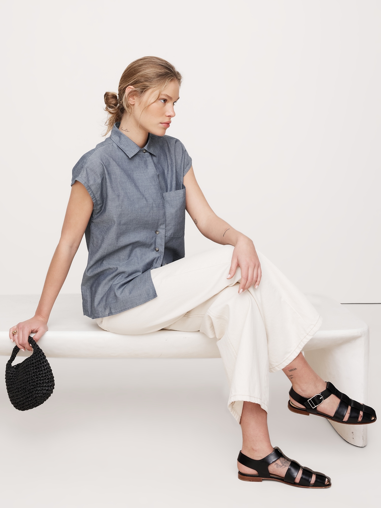 Oversized Cotton Chambray Asymmetrical Tunic