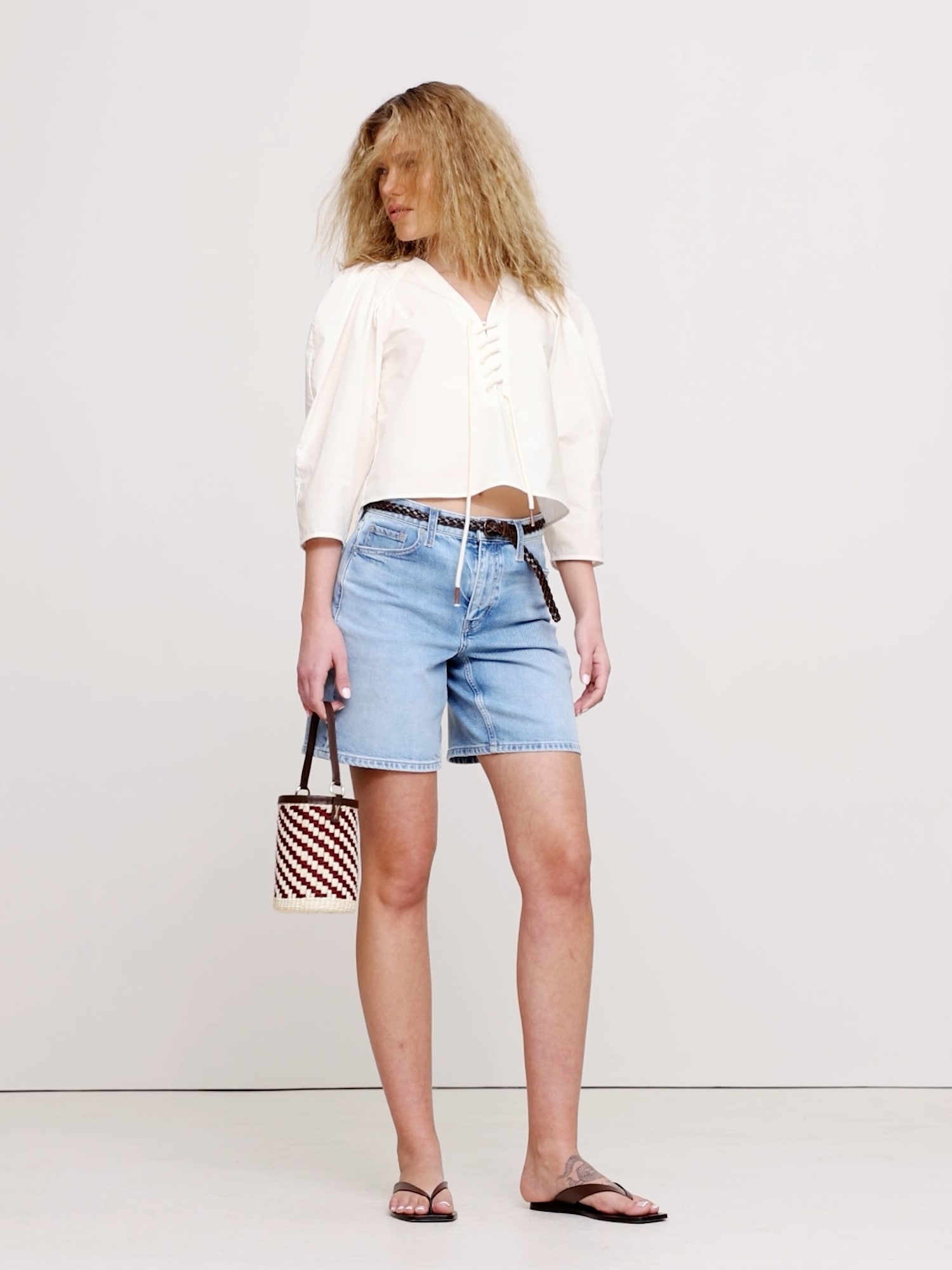 Image number 2 showing, Cotton Poplin Lace-Up Cropped Shirt