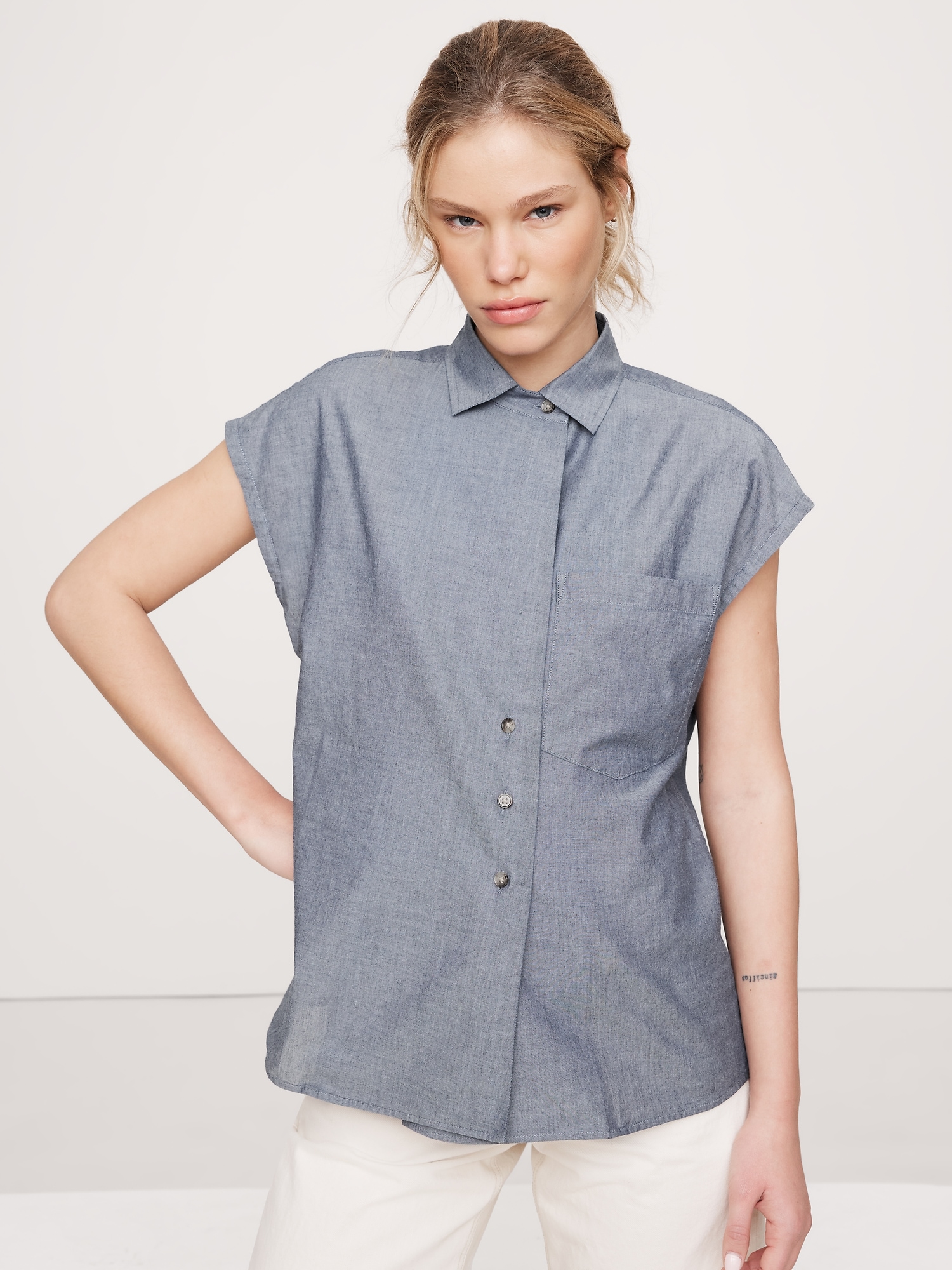Oversized Cotton Chambray Asymmetrical Tunic