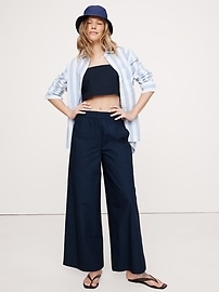 Wide-Leg Pull-On Cotton Poplin Ankle Pant