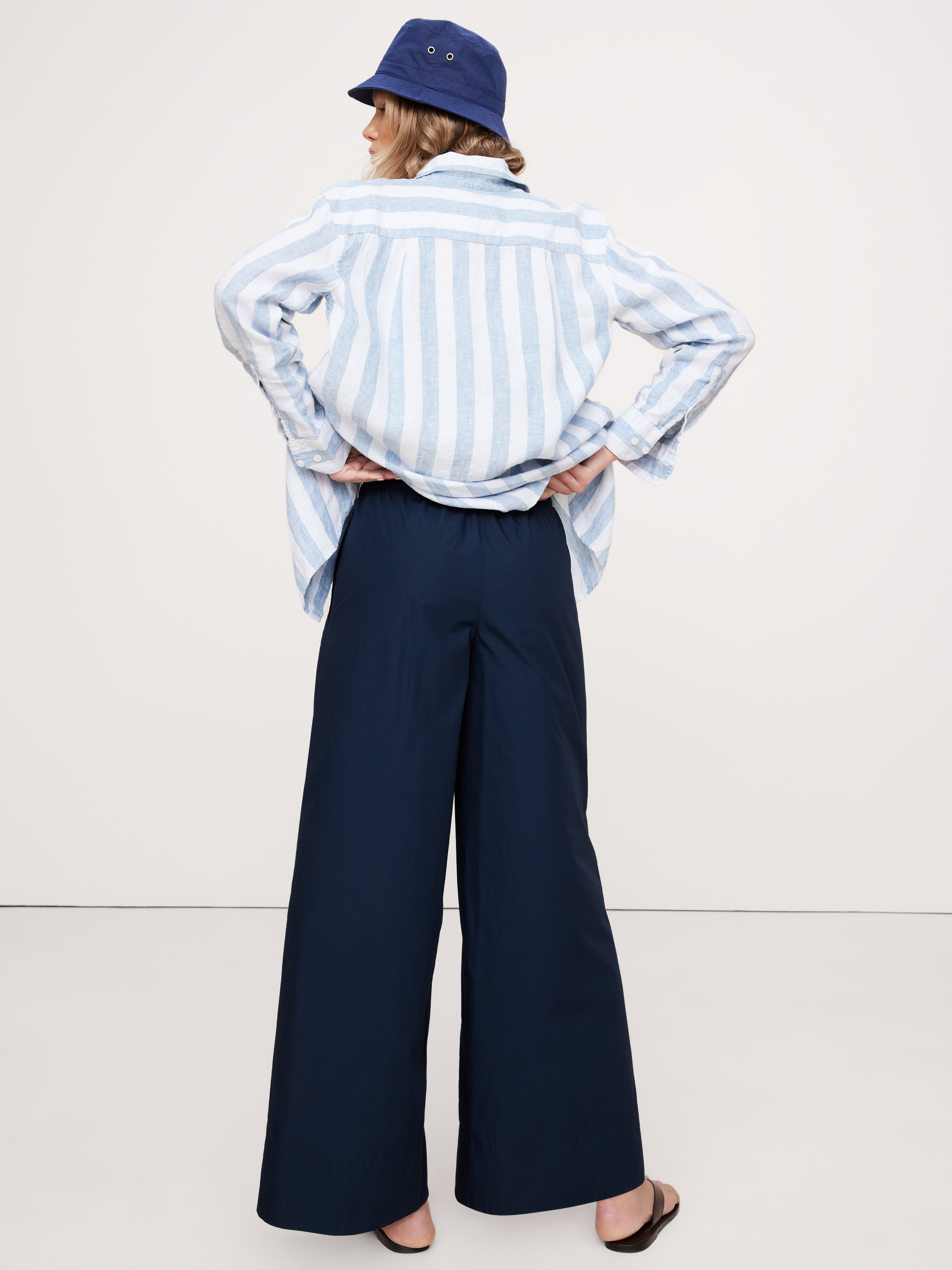 Wide-Leg Cotton Poplin Pull-On Ankle Pant | Banana Republic