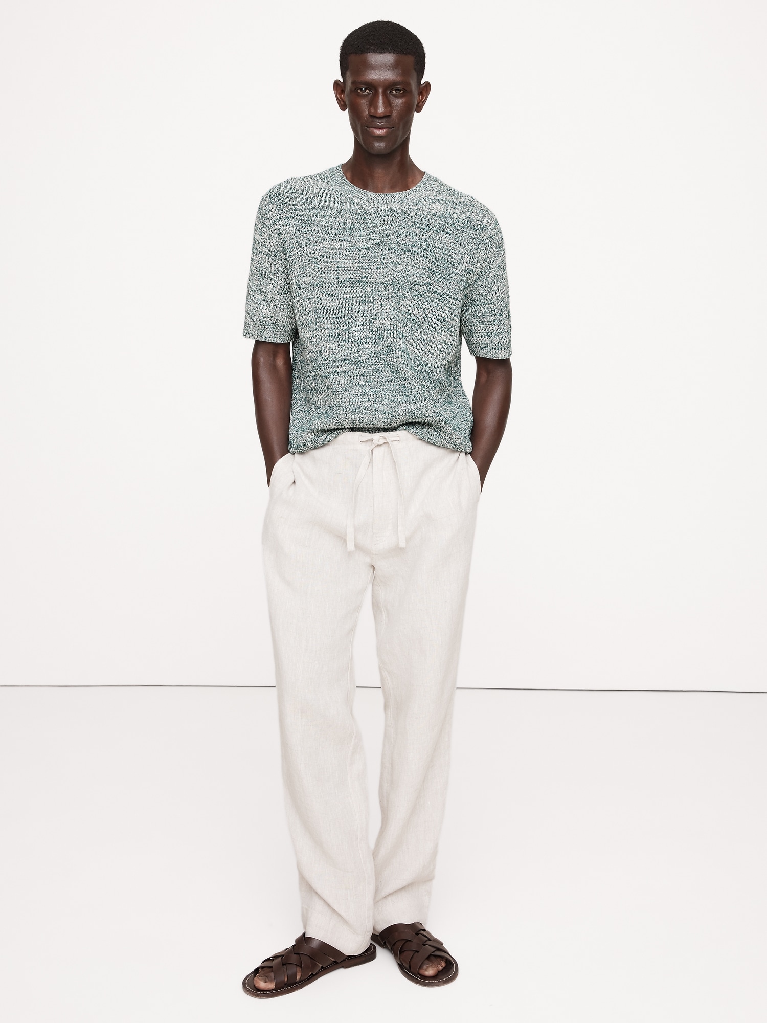 Ribbed Linen-Cotton Short-Sleeve Sweater
