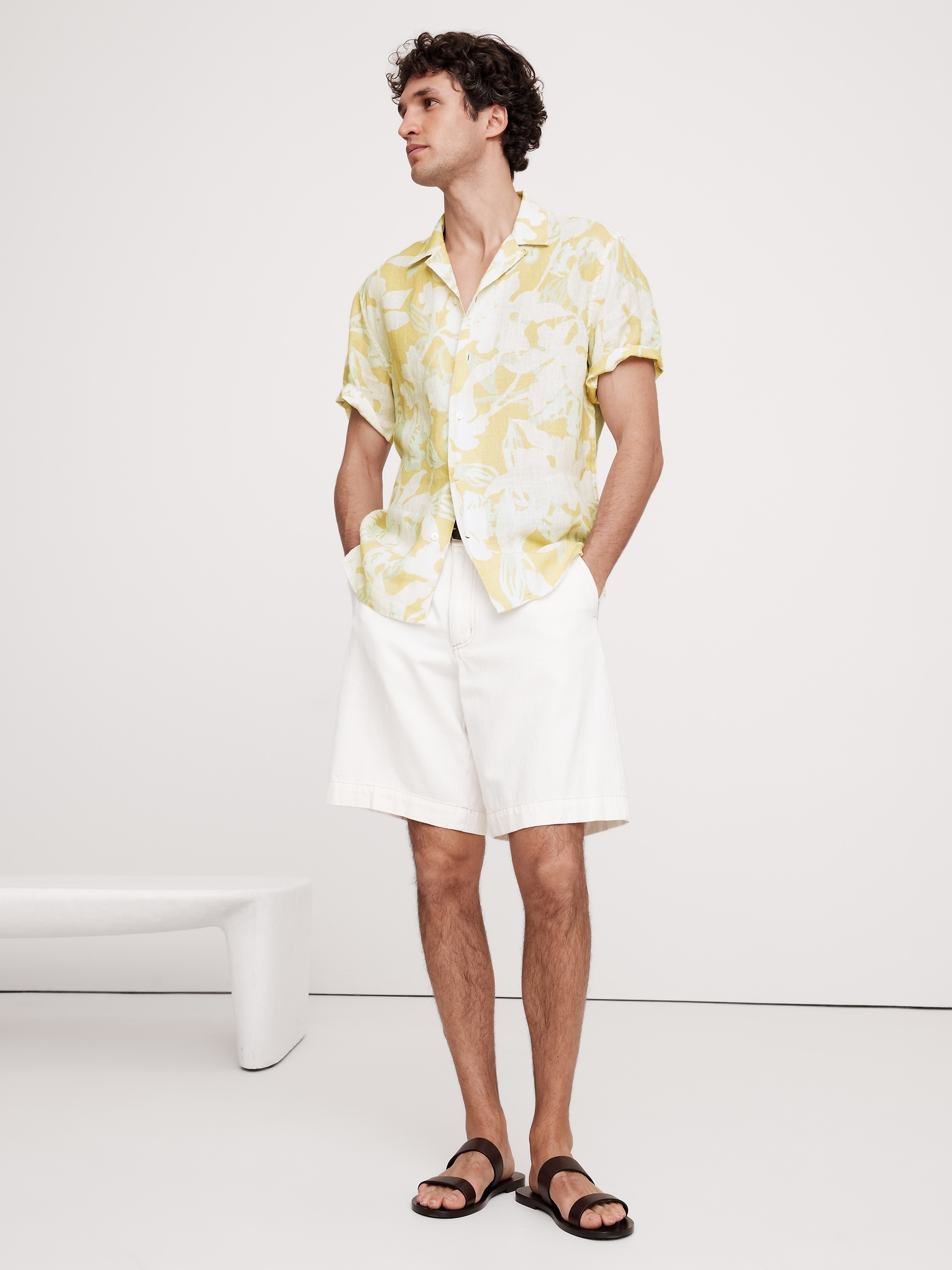 Standard-Fit Linen Resort Shirt - Yellow