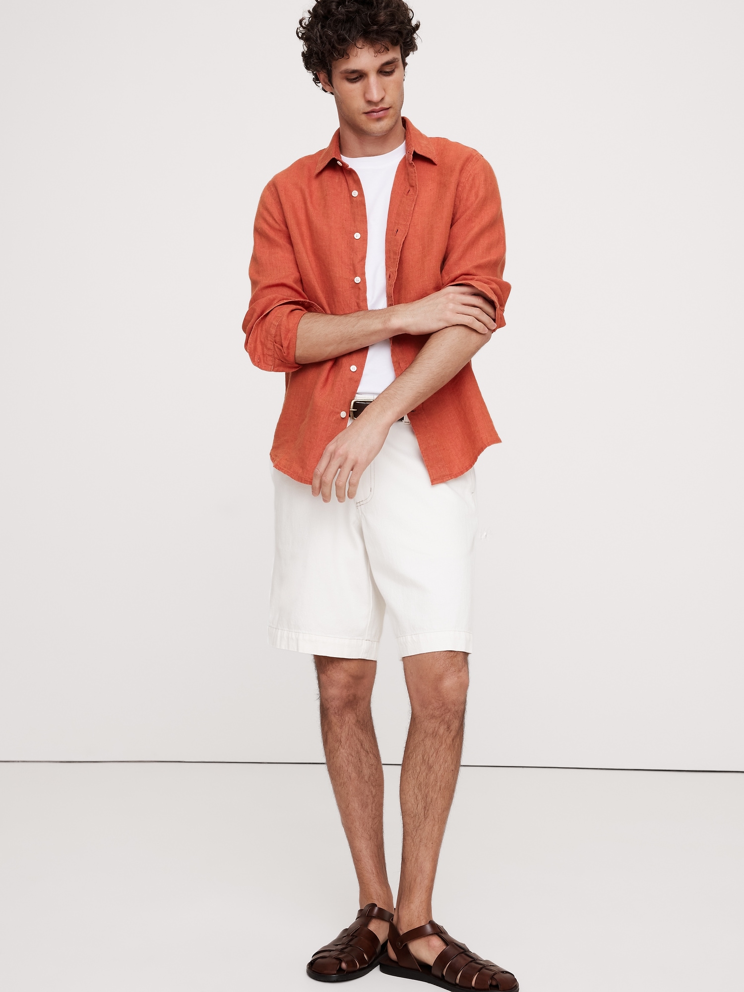 Standard-Fit Linen Shirt - Red