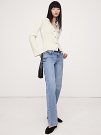 Cotton-Silk Flare-Sleeve Cardigan