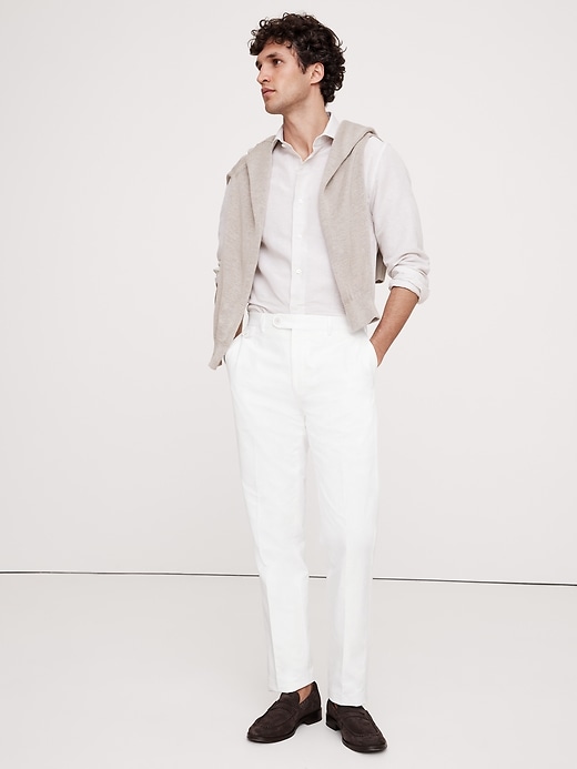 Herringbone Cotton-Linen Slim Suit Pant