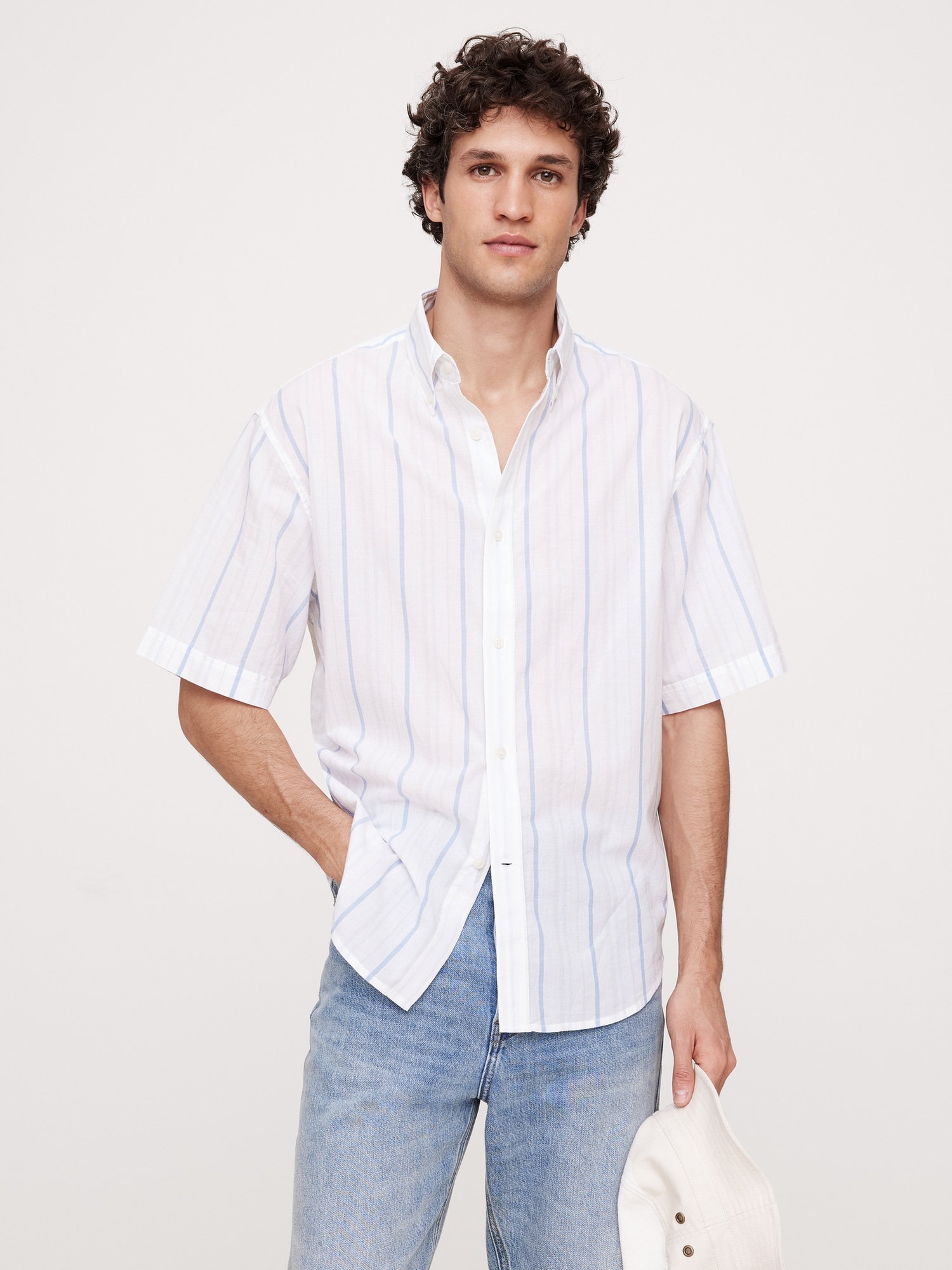 Relaxed-Fit Summerweight Cotton Short-Sleeve Shirt - White