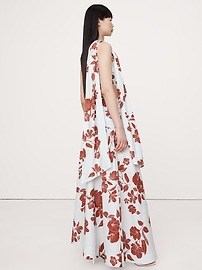 Stretch-Cotton Poplin One-Shoulder Drop-Waist Maxi Dress