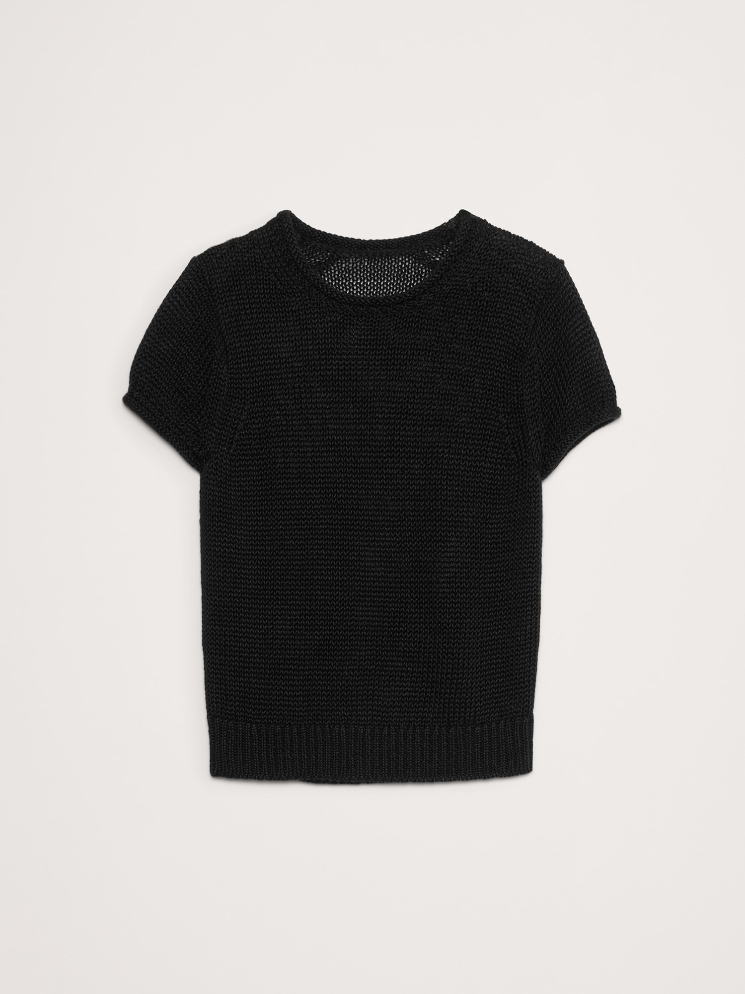 Fitted Linen Short-Sleeve Sweater