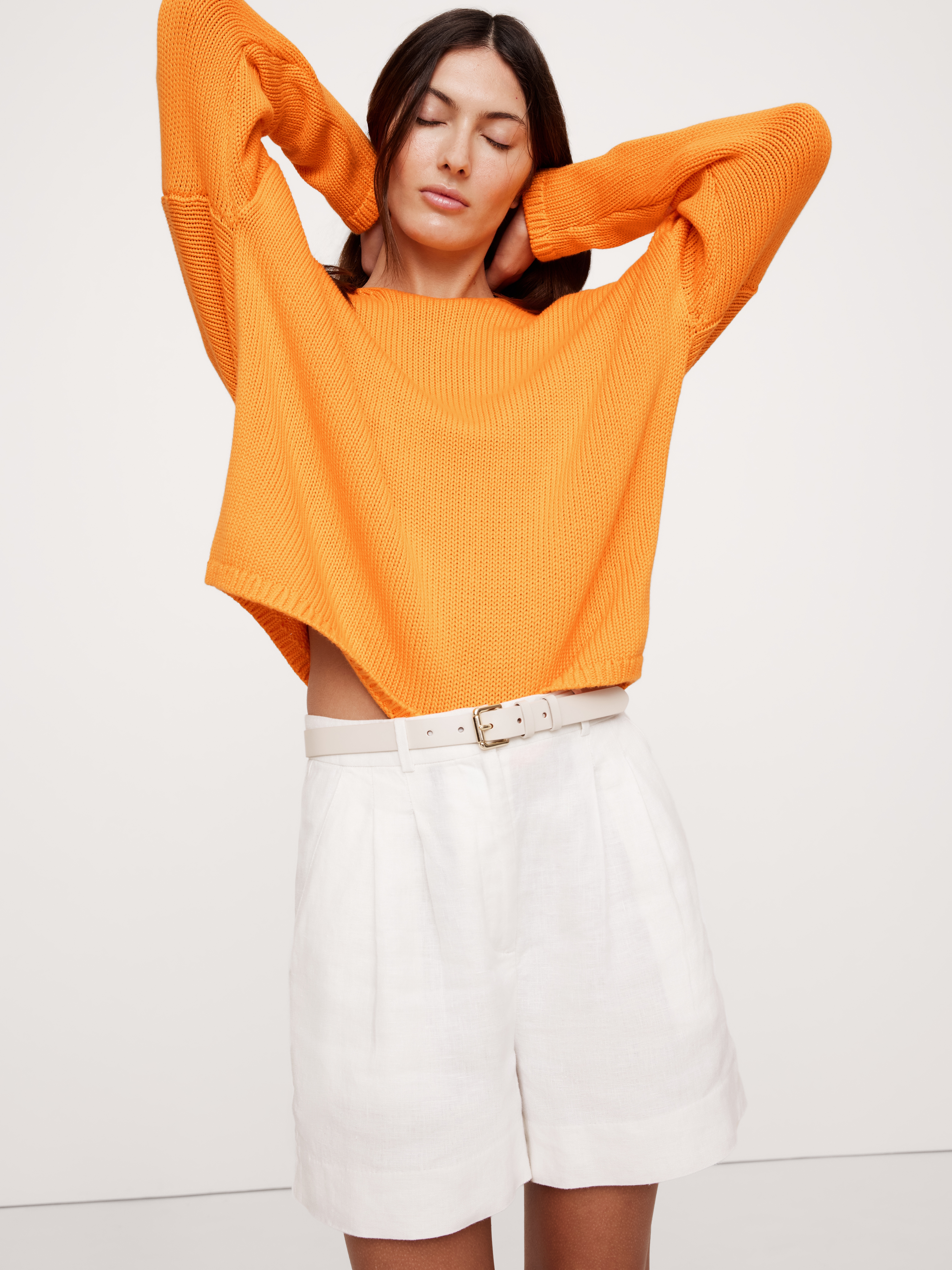トップス COTTON SILK LOOSE SILHOUETTE PULLOVER Cotton-Silk Scoop-Back Sweater | Banana Republic