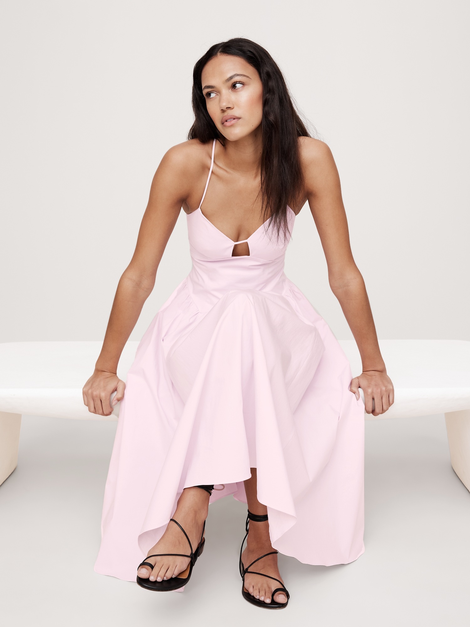 Stretch-Poplin Long Midi Dress