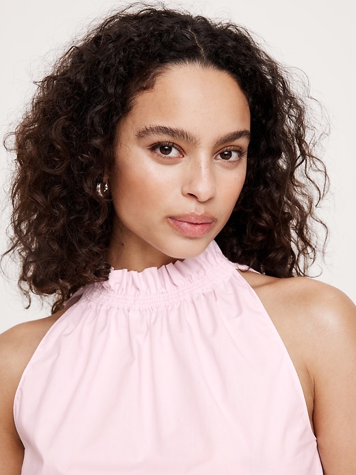 Cotton Poplin Ruche-Neck Top | Banana Republic