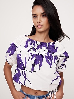 Blue Stripe Vneck Poplin Bubble Top main image 1