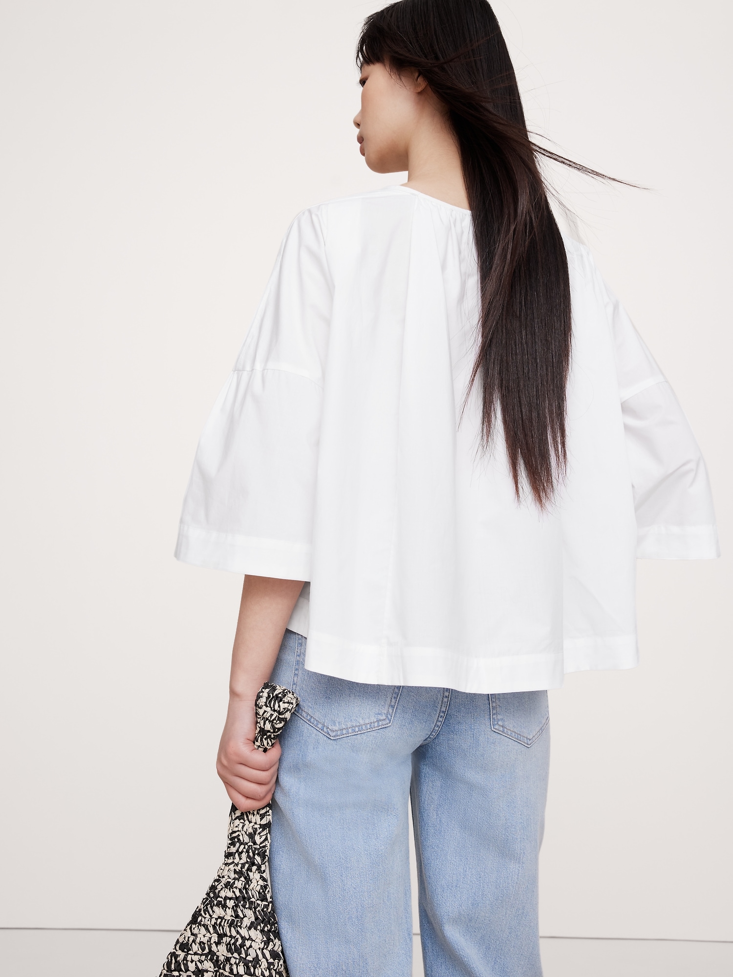 Oversized Cotton Poplin Shirred Top