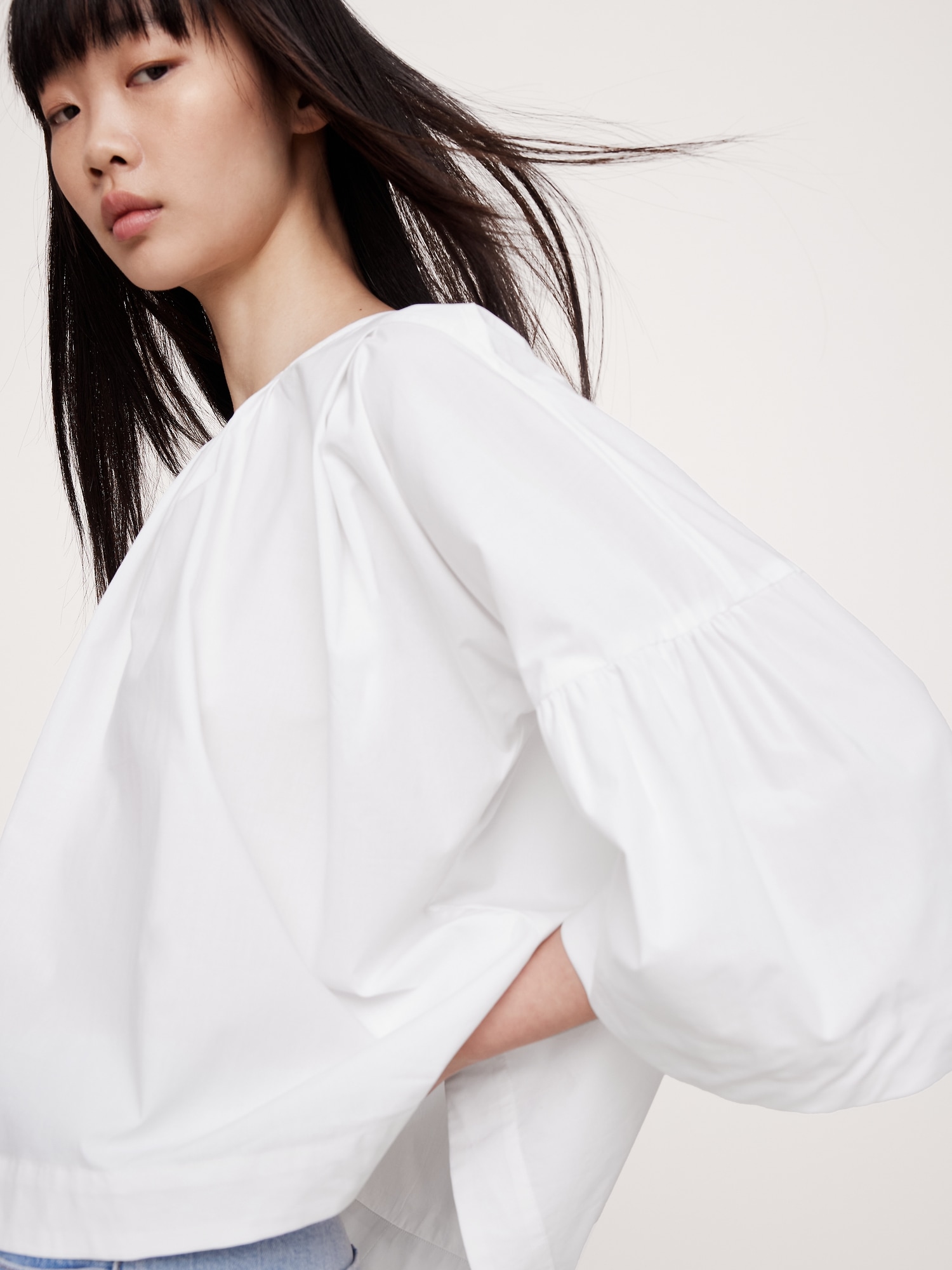 Oversized Cotton Poplin Shirred Top