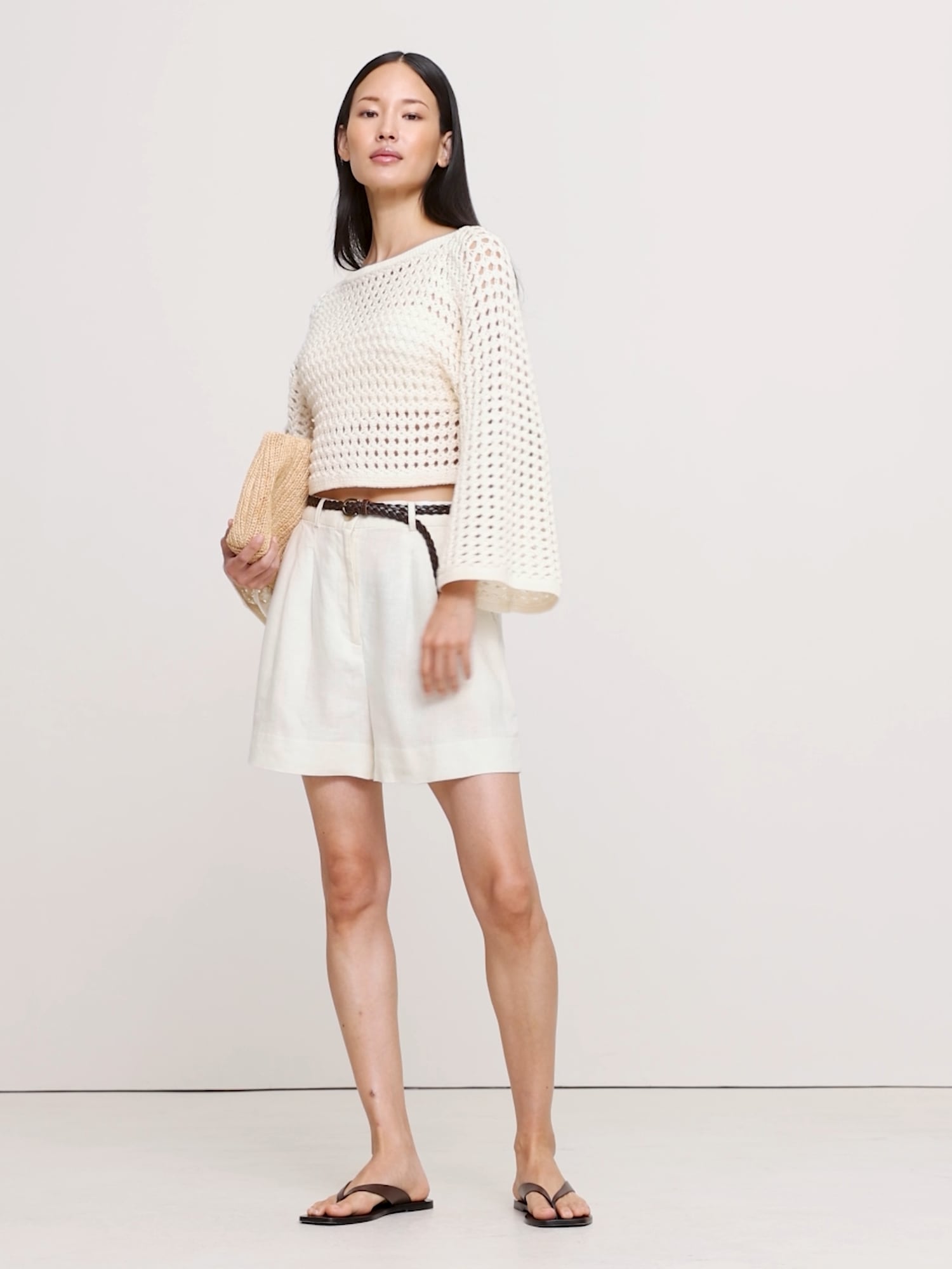 Image number 2 showing, Cotton Crochet-Style Cropped Sweater