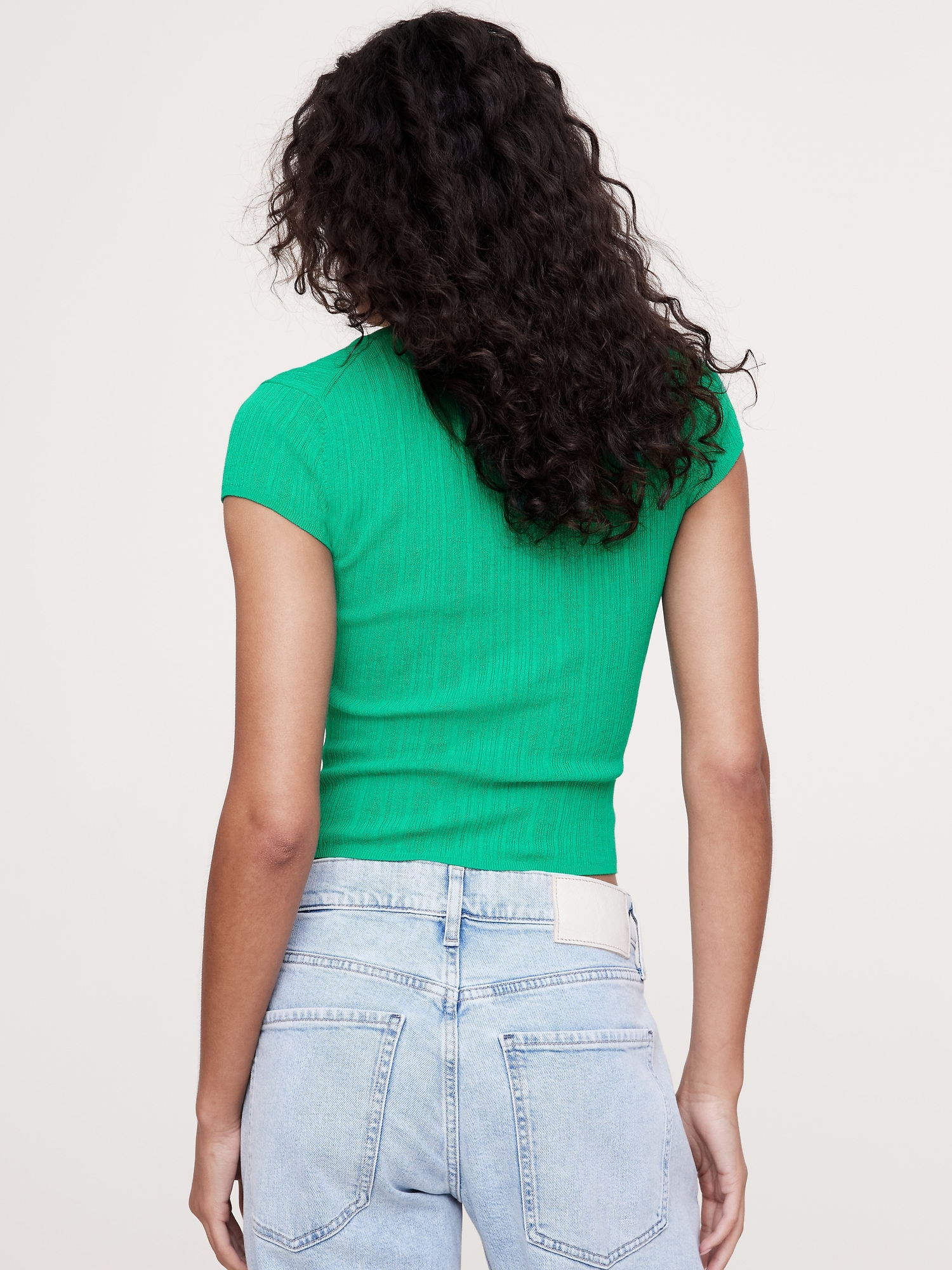 Crinkle Knit Cap-Sleeve Henley
