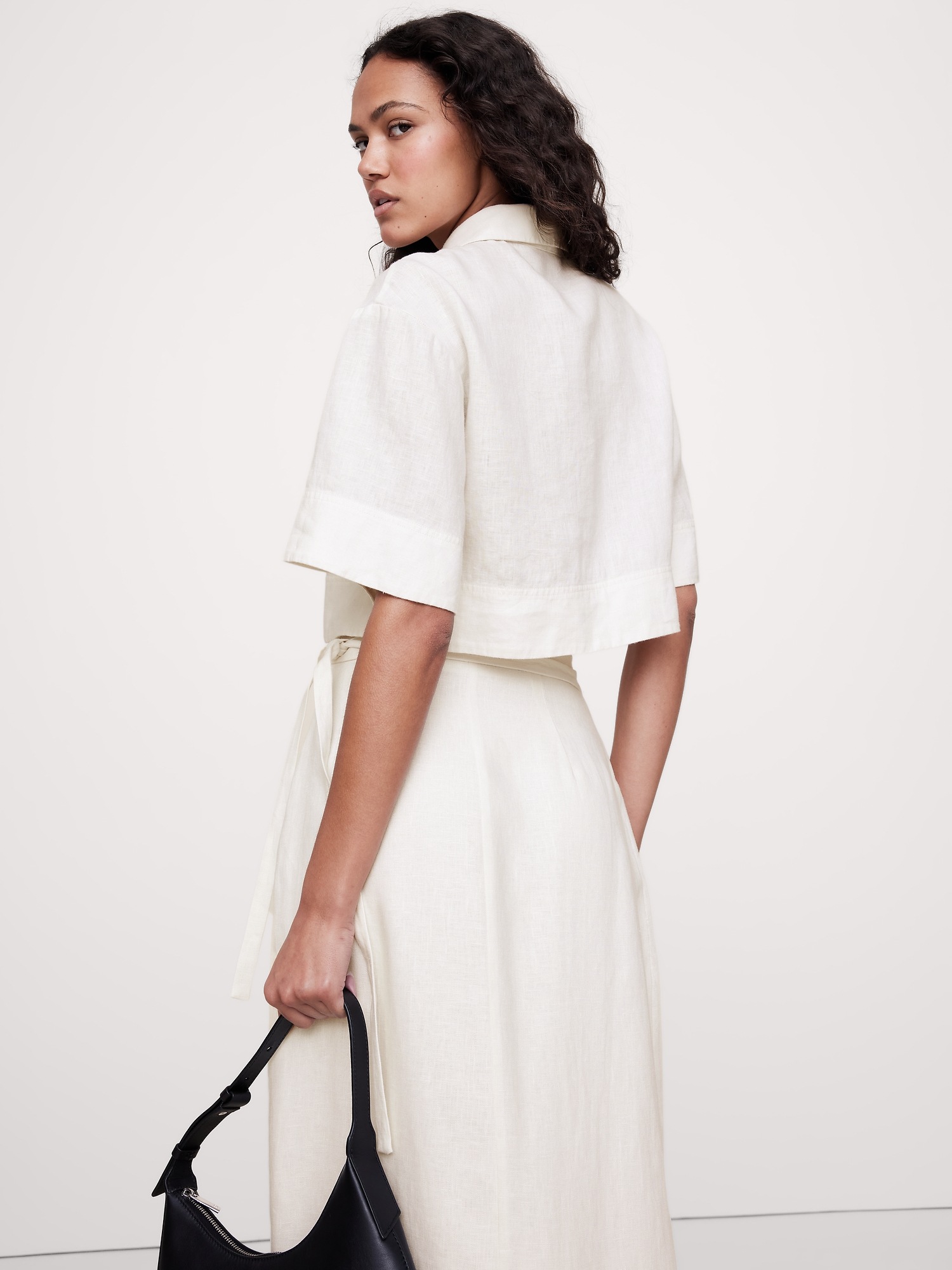 Linen Tie-Front Cropped Shirt