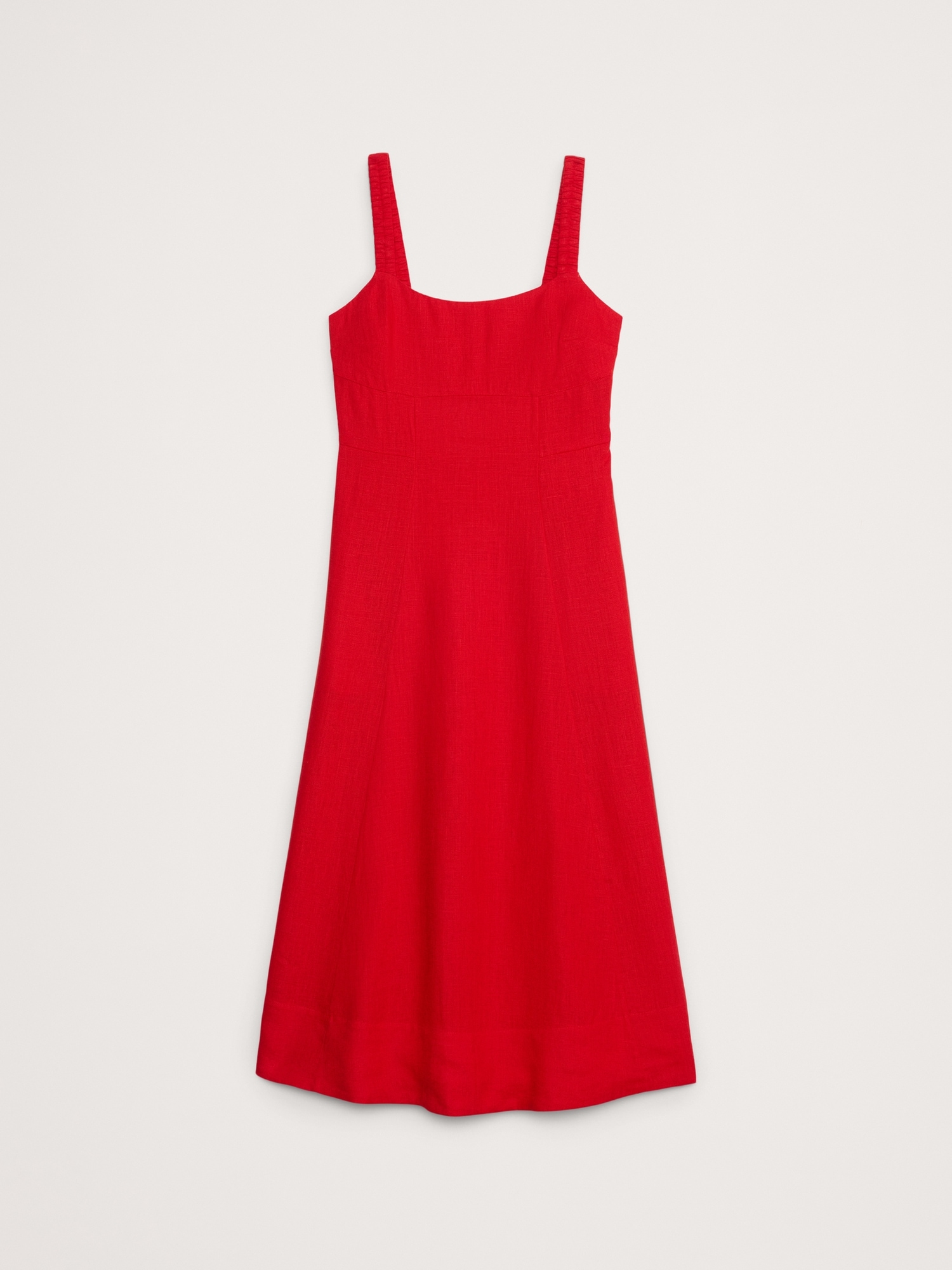 Linen Square-Neck Midi Dress
