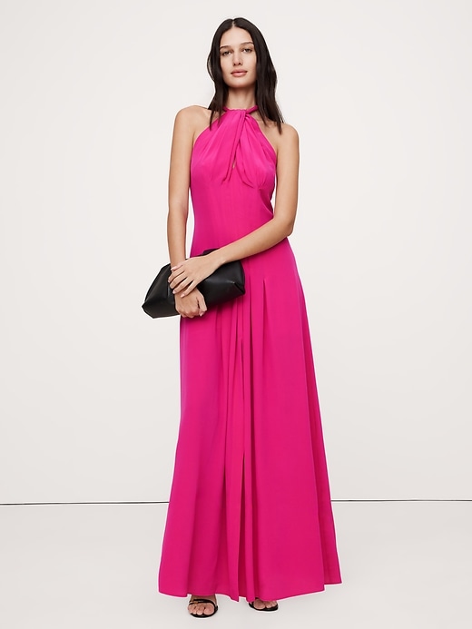 Stretch-Satin Column Maxi Dress