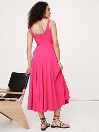 Stretch-Sateen Square-Neck Long Midi Dress