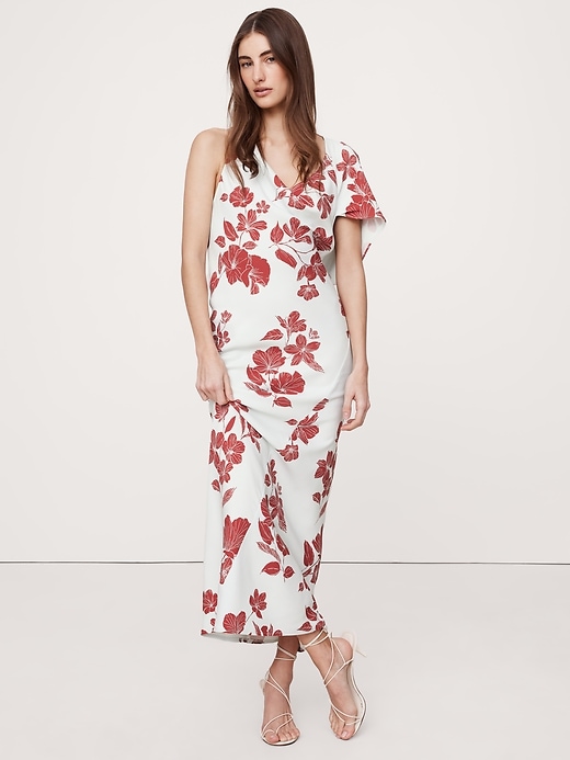 Stretch-Crepe Asymmetrical Open-Back Maxi Dress