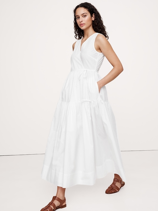 Cotton Poplin Wrap Maxi Dress Banana Republic