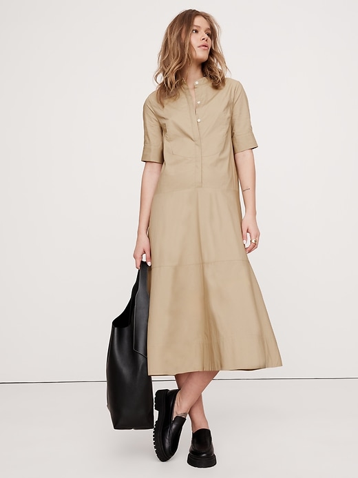 cotton poplin tuxedo-front midi dress Cotton Poplin Tuxedo-Front Midi Dress