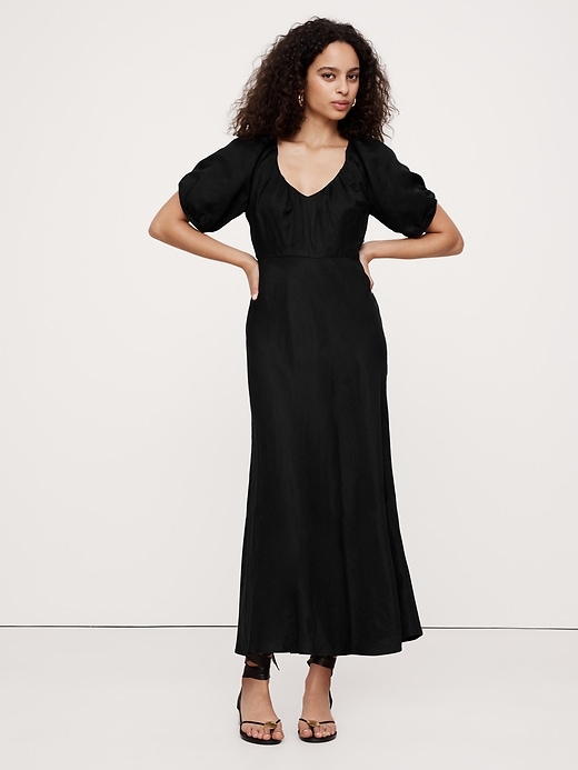 Viscose-Linen Ruched Maxi Dress