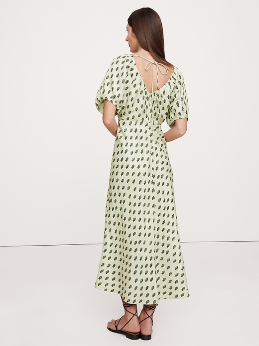 Viscose-Linen Ruched Midi Dress
