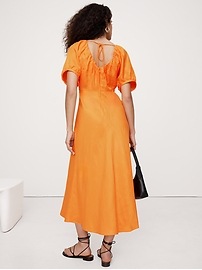 Viscose-Linen Ruched Midi Dress