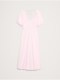 Viscose-Linen Dupioni Ruched Long Midi Dress