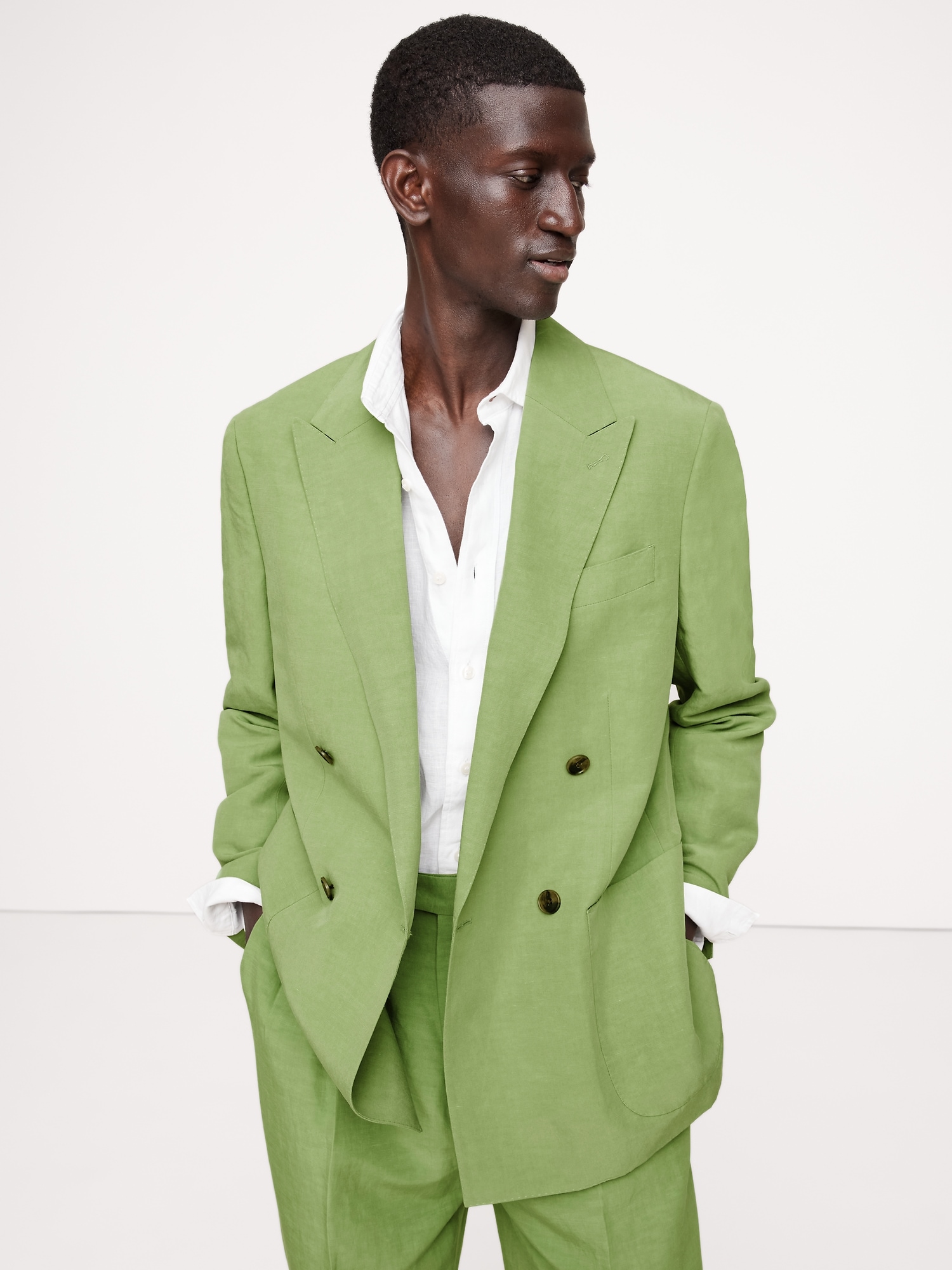 Relaxed Double-Breasted Tencel™-Linen Suit Jacket