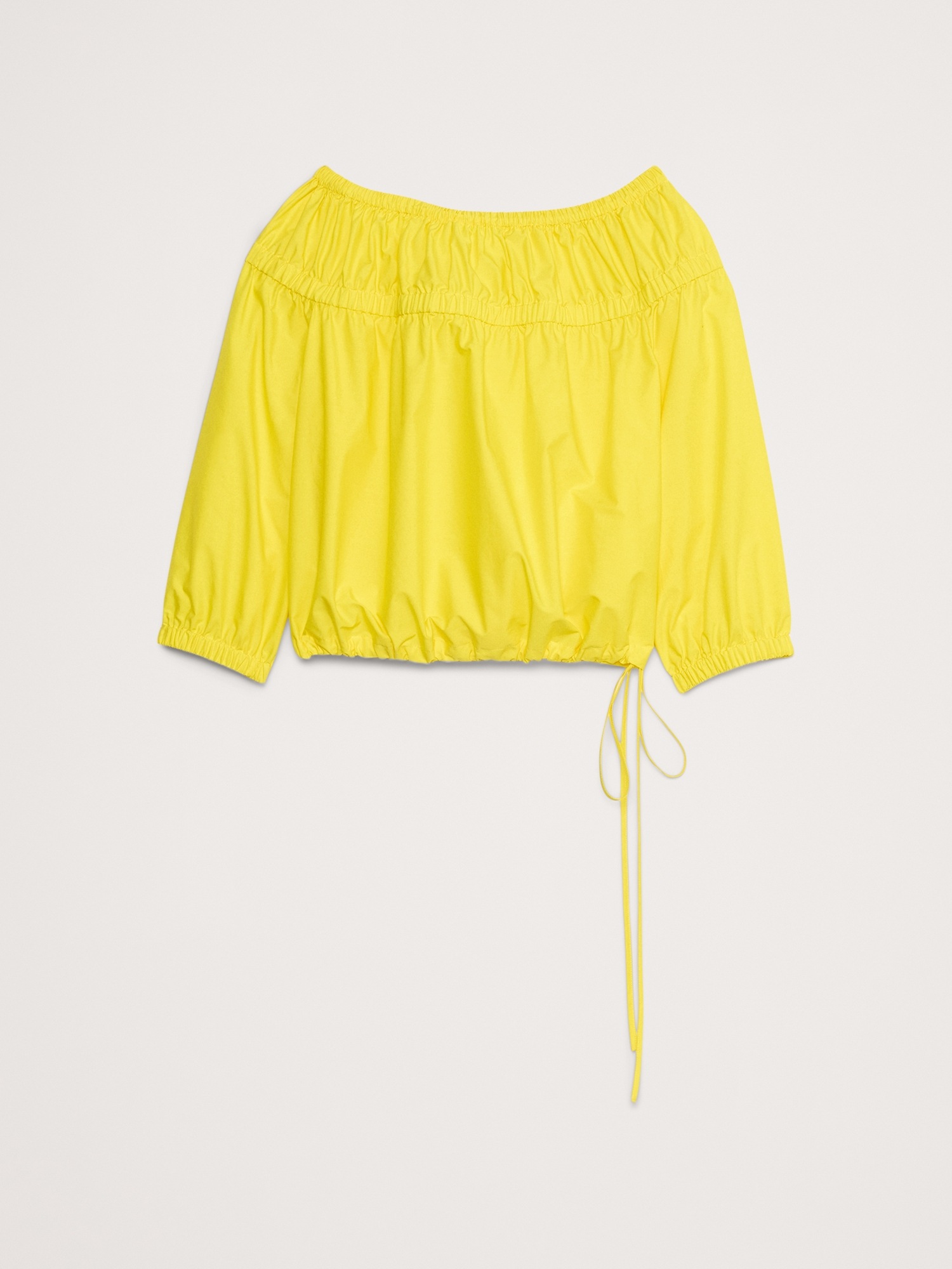 Cotton Poplin Ruched Bubble-Hem Top