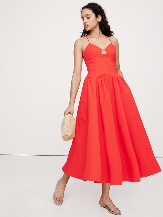 white christmas dresses Orange Cotton Poplin A-Line Deep Neck Maxi Tier Dress 62