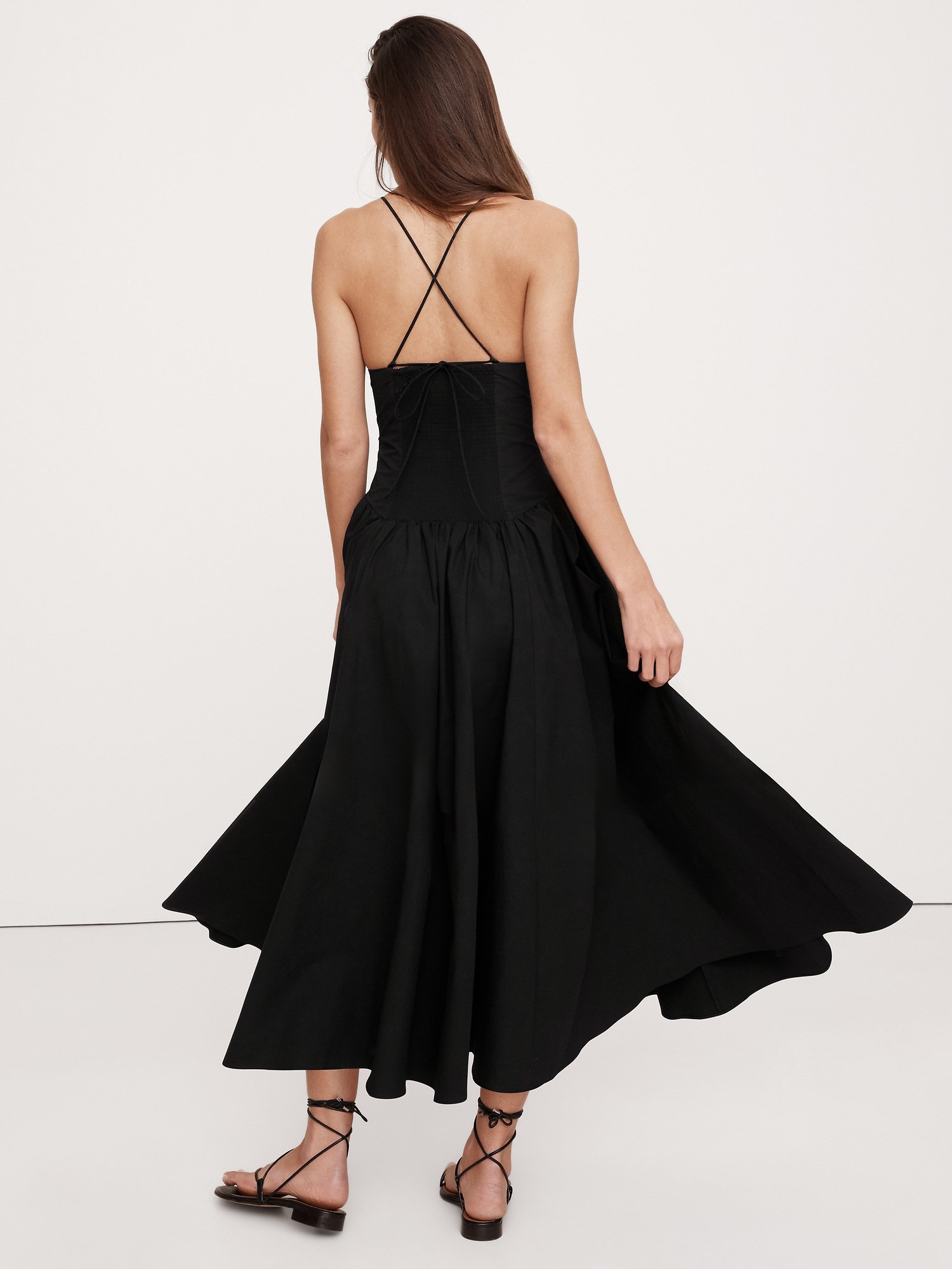 Stretch-Poplin Long Midi Dress