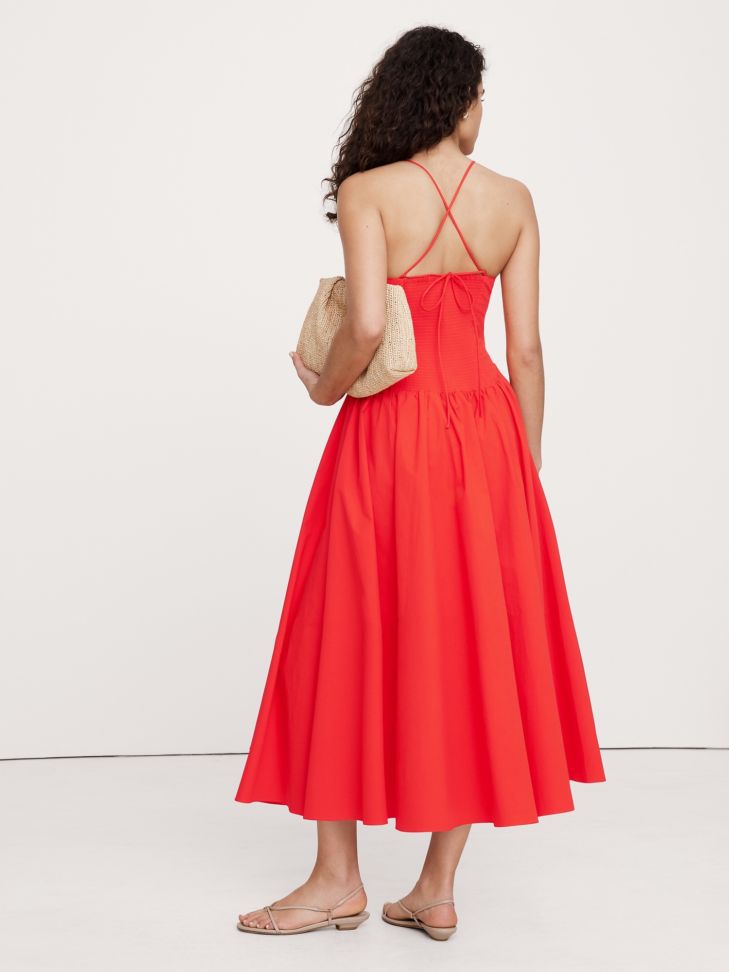 Женское платье Banana Republic Stretch-Cotton Poplin Maxi, цвет: Оранжевый — фото 2