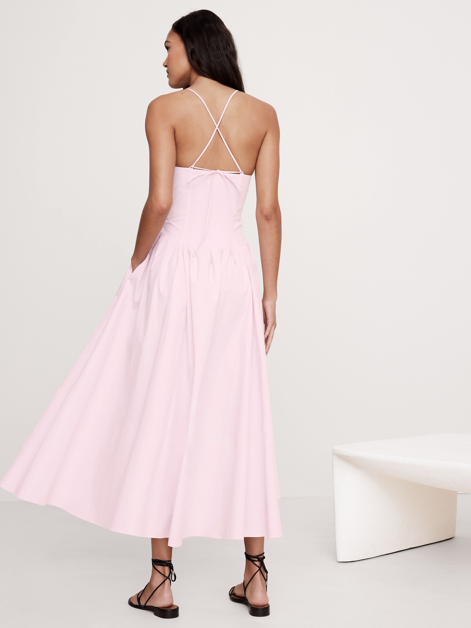 Stretch-Poplin Long Midi Dress