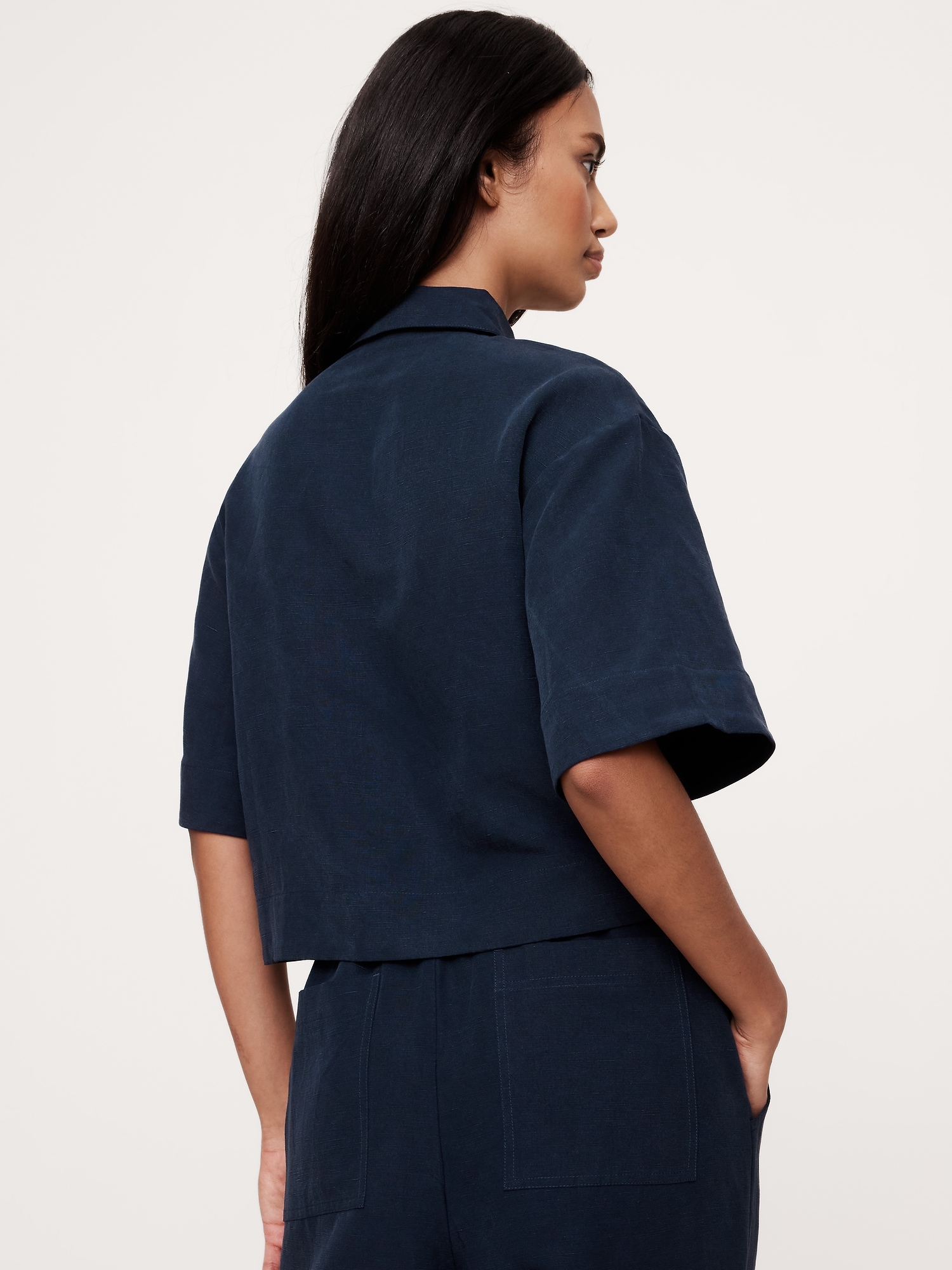 Embroidered Tencel™-Linen Tie-Front Top