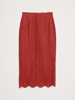 TENCEL™-Linen Eyelet Long Midi Skirt | Banana Republic