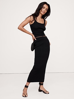 Crinkle-Knit Long Midi Skirt | Banana Republic