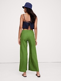 Mid-Rise Kick-Flare Lace-Trim Linen Ankle Pant