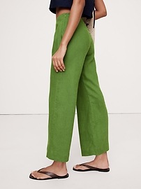 Mid-Rise Kick-Flare Lace-Trim Linen Ankle Pant